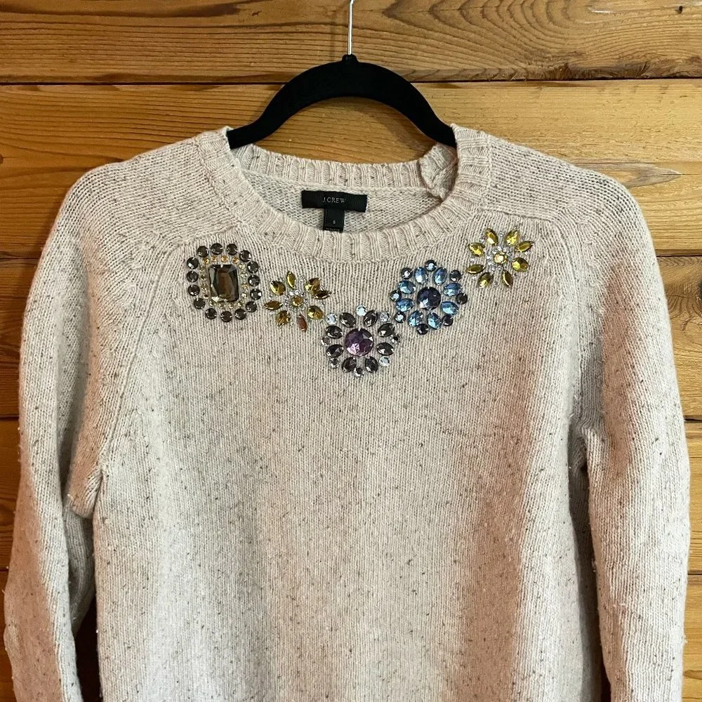 J. Crew Jeweled Cream Sweater Size Small